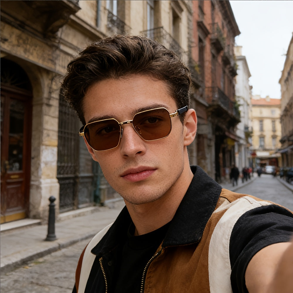 Unisex Black Polygonal Sunglasses with UV400 Protection
