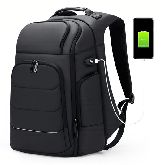 FENRUIEN Men'S Large Capacity Expandable Backpack with USB Charging, 39.62cm Laptop Bag, Durable Oxford Fabric, Multiple Compartments for Travel and Business Use, Travel Backpack   Minimalist Backpack   Durable Zippers, Lapto