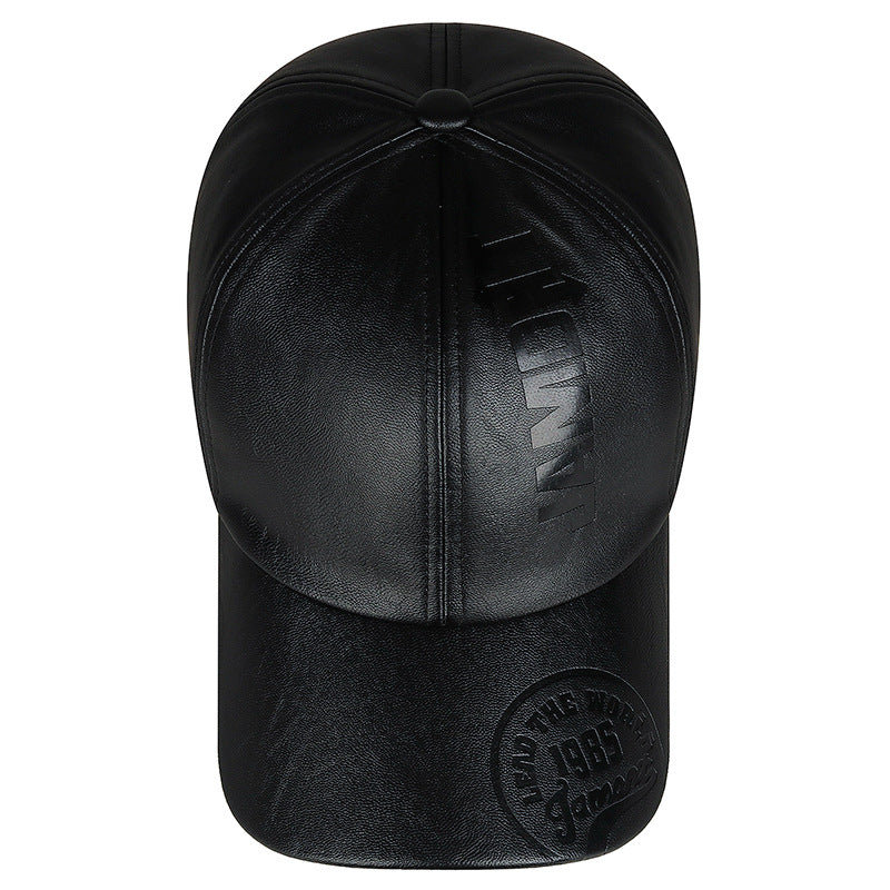 Unisex Embossed Letter Baseball Cap Adjustable PU Leather Hat