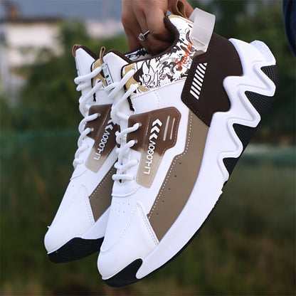 Men'S Stylish High-Top Sneakers with "WOD" Logo - Comfortable, Non-Slip Lace-Up Athletic Shoes for Outdoor Activities, All-Season Wear, Casual Sports Style, Rubber Sole, Fabric Upper, Casual Athletic Shoes   Stylish High Top