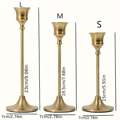 3pcs of Gorgeous Single-Head Metal Candlesticks, Detachable, Suitable for Dating Candlelight Dinner Props, Restaurant Hotels, Home Daily Table Decoration, Birthday Parties, Wedding Event Table Decoration, Christmas Valentine'