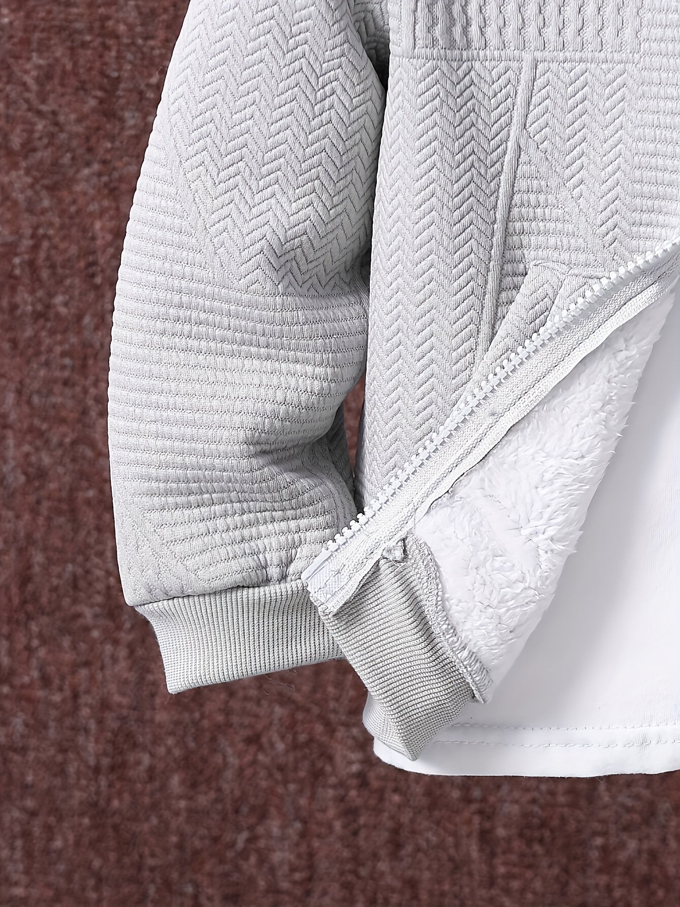 2pcs Boys' Casual Outfit Set, Long Sleeve Hooded Jacket with Embroidery and Zipper, Geometric Pattern Knit Pants, Polyester with Spandex Lining, Regular Fit for Autumn/Winter, for Outdoor