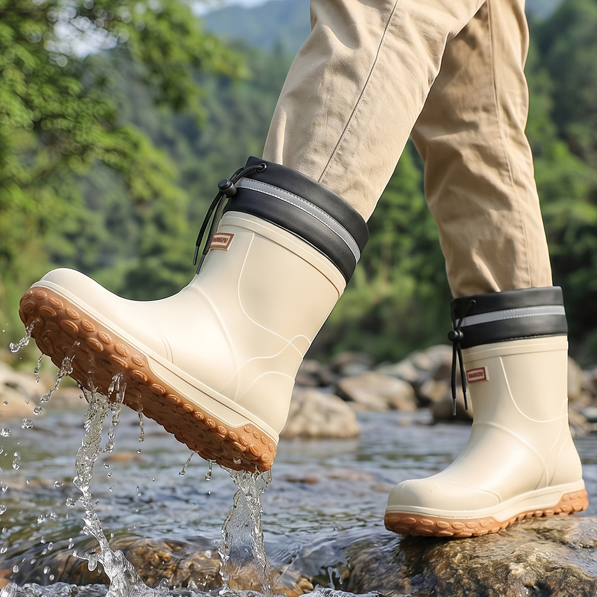 Men's Waterproof Short Rain Boots with Non-Slip Thick Sole
