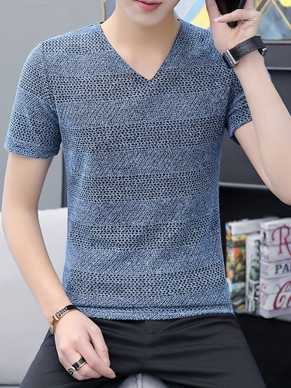 Men's Short-Sleeve T-Shirt Summer Hollow-Out Cool High-End Half Sleeve Breathable Non-See-Through
