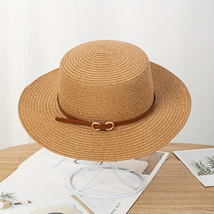 Women’s Summer Straw Sun Hat with Flat Brim and Bowknot