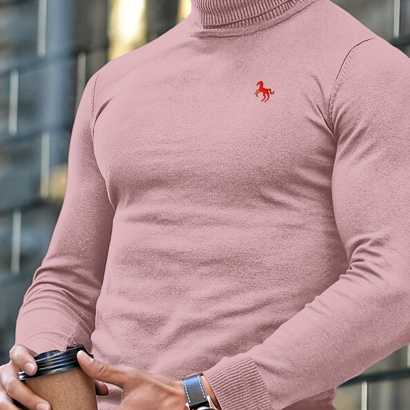 Men'S High-Neck Knitted Sweater | Slim Fit Pullover with Embroidered Spurs Design, Soft and Comfortable, Rayon Fabric, Fall/Winter Collection