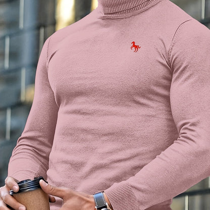 Men'S High-Neck Knitted Sweater | Slim Fit Pullover with Embroidered Spurs Design, Soft and Comfortable, Rayon Fabric, Fall/Winter Collection