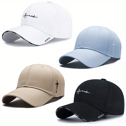 4pcs Men'S Baseball Caps - Elegant Business Casual Style, Breathable Mesh Back, Adjustable Fit, Four-Season Wear, Solid Color with Logo Design, Casual Cap|Elegant Cap Design|Acrylic