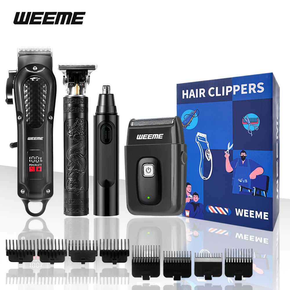 WEEEME 4pcs Men'S Electric Hair Clipper, Nose Hair Clipper, Shaver Set - Wireless USB Charging Professional Hair Clipper Set with Lithium Battery - His Ideal Gift, Hair Accessories | Modern Hair Clipper Tools