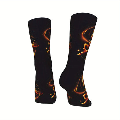 1pc Designed Socks sporty styles 2026 Year of the Horse Creative mid-calf socks geometric designs 3D digital print socks, cute socks for teens and adults ideal for daily wear, perfect for gift giving!