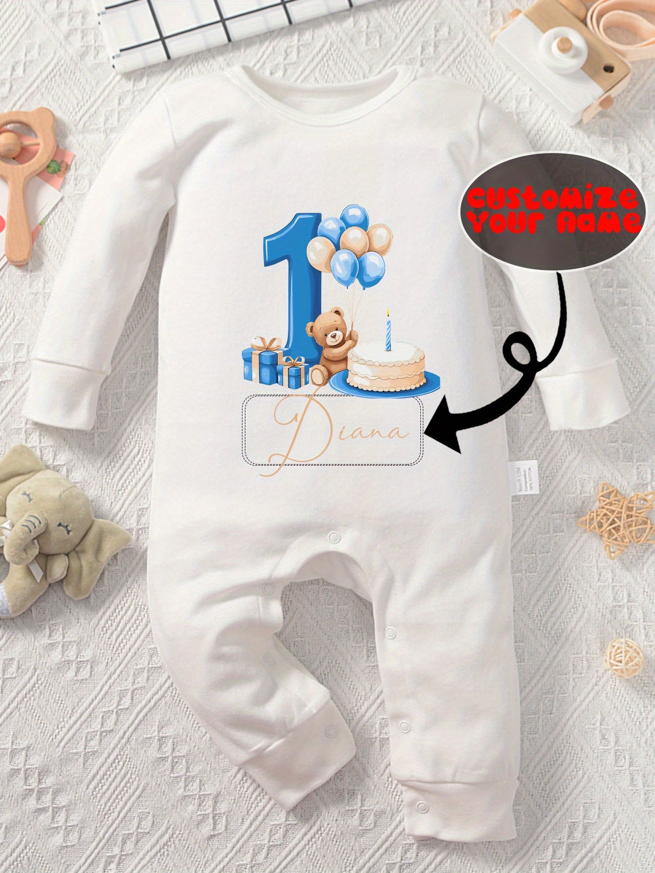 Cotton Long-Sleeve Baby Bodysuit with Geometric Print, Unisex