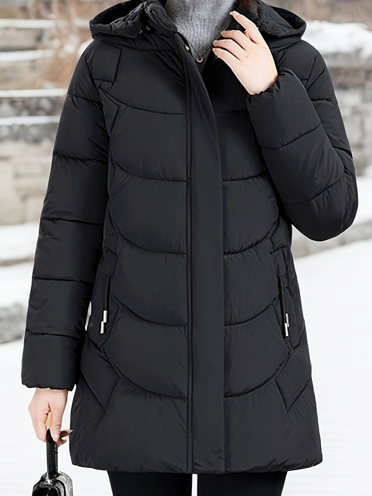 Women's Elegant Winter Jacket - Shearling-Like Bead-Like Button Closure Coat, Puffer-Free, Hand Washable Long Sleeve Outerwear for Cold Weather (Casual & Formal) - Black Jacket Without Belt/Hardware (Ready-to-Wear), Winter Ja