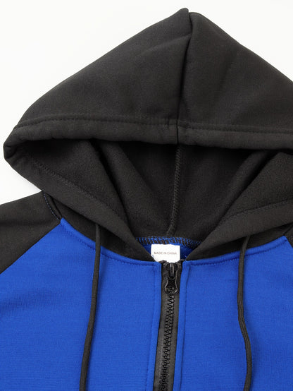 Men's Colorblock Hooded Jacket For Sports Outdoor, Stylish Leisure Outwear