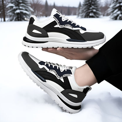 Men's Winter Warm Thermal Insulated Snow Boots - Low-Top -like Upper, Slip-Resistant Rubber Sole, Cushioned Arch Support & Traction Tread for Hiking, Walking, Casual Outdoor - All-Terrain Winter Shoes for Men (Black/White/Gre