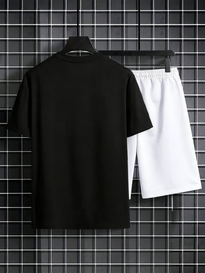 Men's Summer Short Sleeve T-Shirt and Shorts Set with Spartan Helmet P