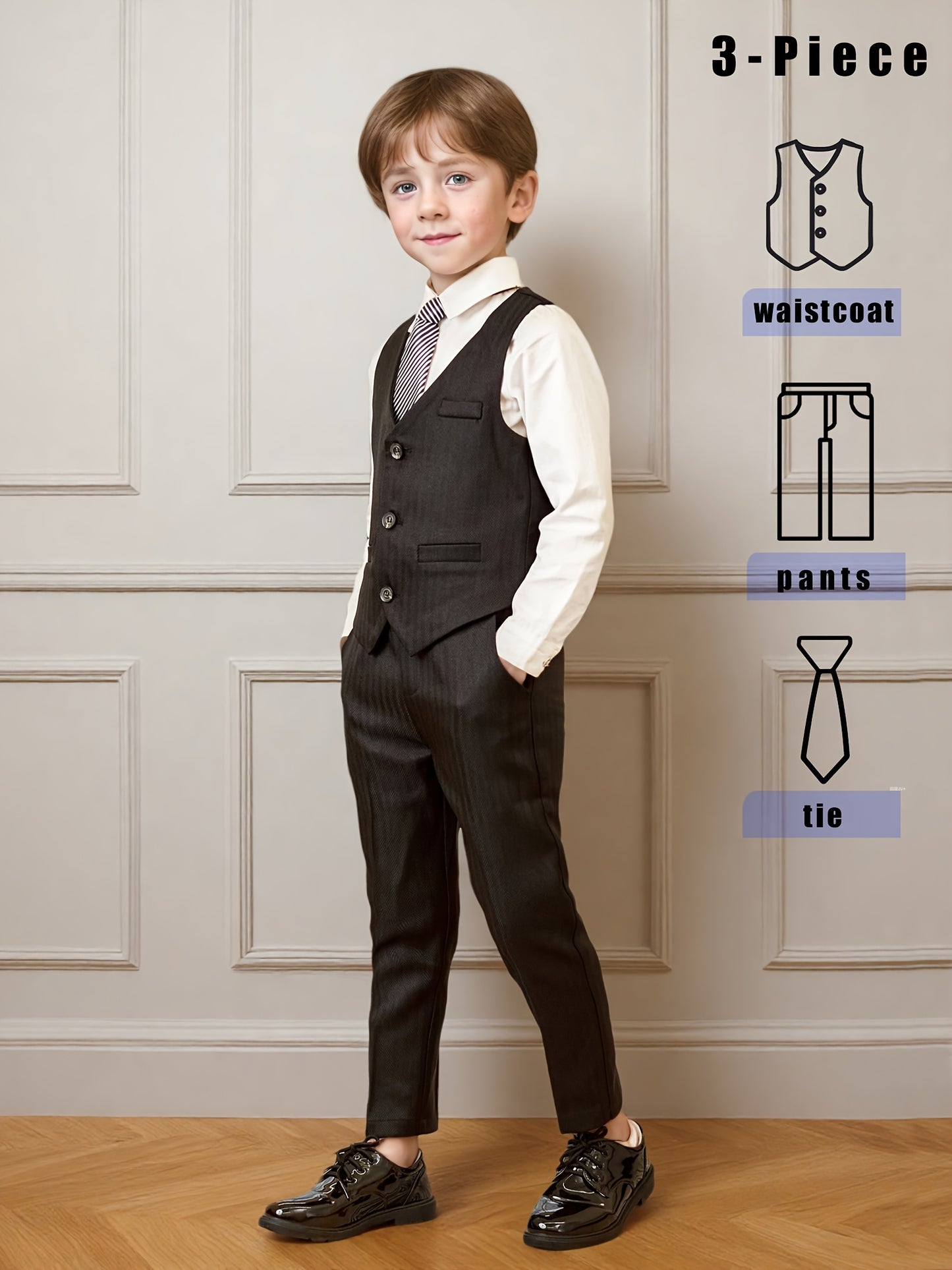 Boys' Gentleman Vest Set with Pants and Tie for Special Occasions