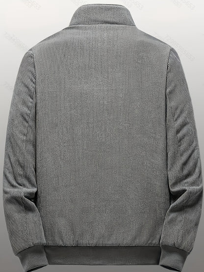 Men's Corduroy Jacket Olive Green - Retro Loose-Fit Full-Zip Winter Coat with Stand Collar & Zippered Pockets, Machine Washable Corduroy Outer (No) for Casual & Formal Wear - Autumn/Winter Outerwear, Womens Coats And Jackets,