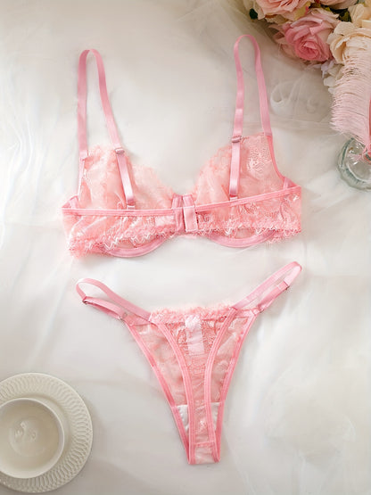 Sexy Lace Eyelash Strappy Lingerie Set for Women