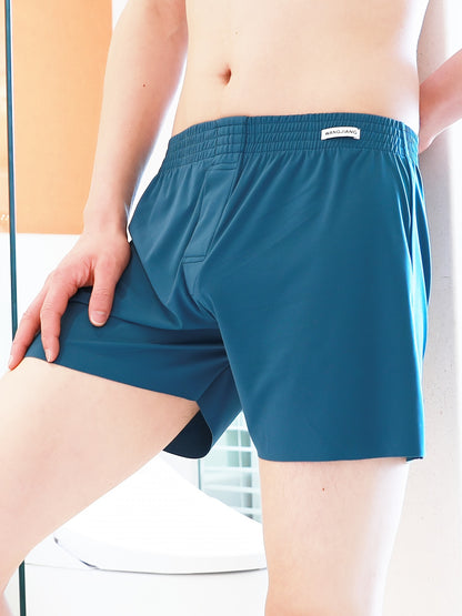 Men's Loose Fit Ice Silky Boxer Shorts with Button Waistband