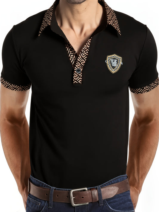 Men's Fashion Short Sleeve Shirt, Summer Trendy Casual High-End Business Collared T-Shirt, Versatile Light Luxury Embroidered Stretch Top, In Stock - ayq