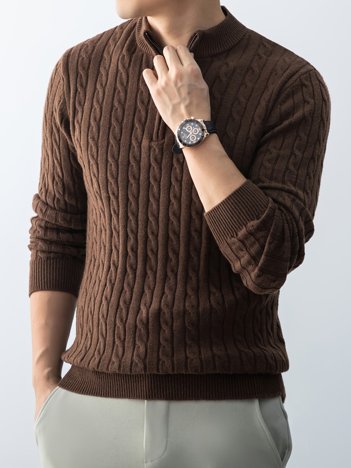 New Men'S Christmas Gift: a Thick, Warm, And Cold-Resistant Knitted Sweater with a Cable-Knit Design And a Zippered Collar, Suitable for Both Layering And Wearing Alone, Perfect for Casual And Versatile Outfits