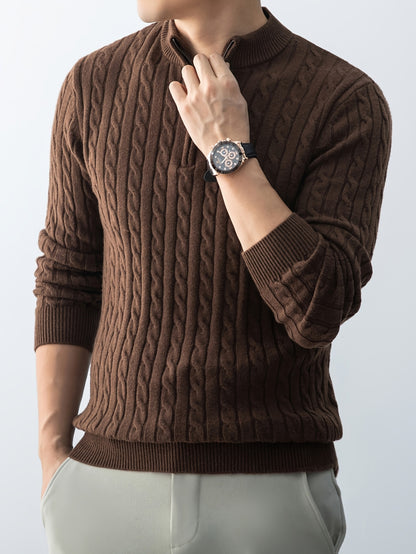 Men's Autumn Winter Zip Collar Pullover Sweater with Velvet