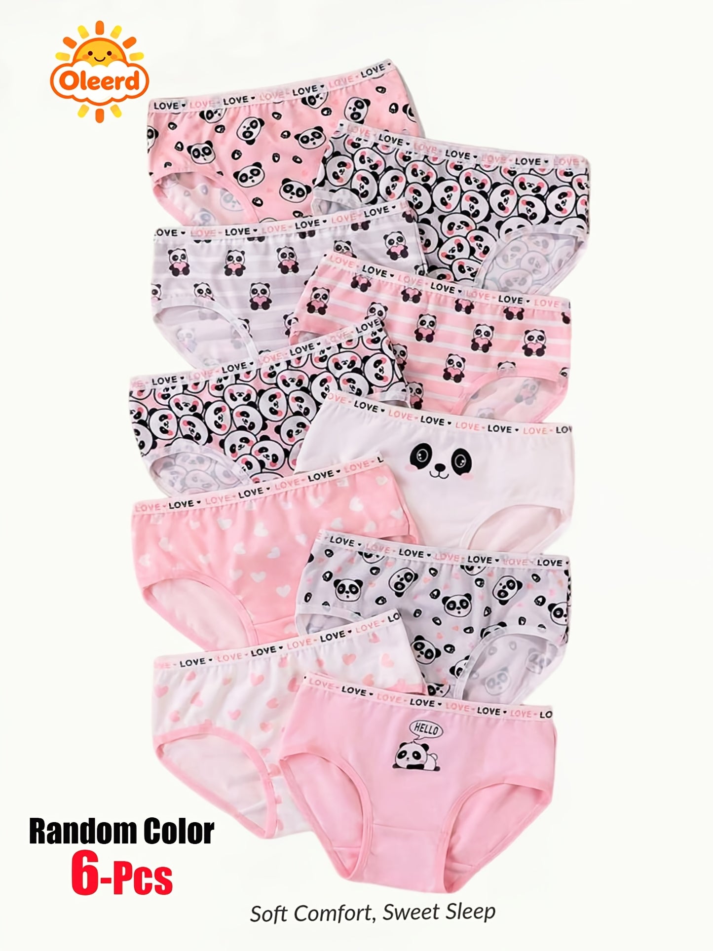 6-Pack Girls' Cute Panda Print Mid-Rise Briefs, Polyester Blend