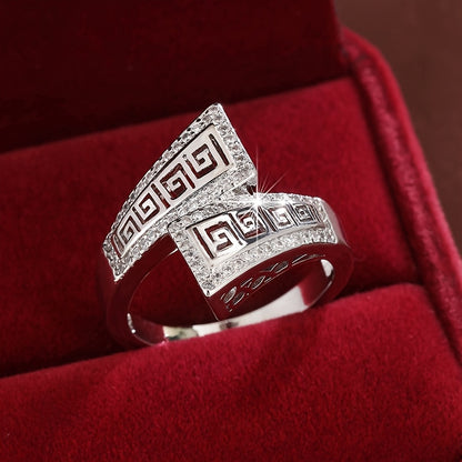 Vintage Geometric Cross Ring for Women in White Gold Plating