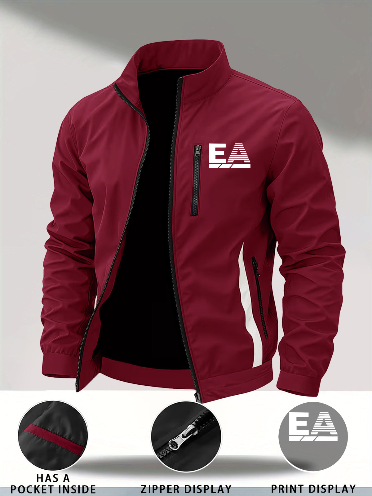 Men's Casual All-Season Stand Collar Polyester Windbreaker