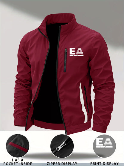 Men's Casual All-Season Stand Collar Polyester Windbreaker