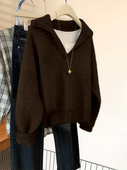 Vintage V-Neck Pullover Sweater for Women - Soft Fall Knit