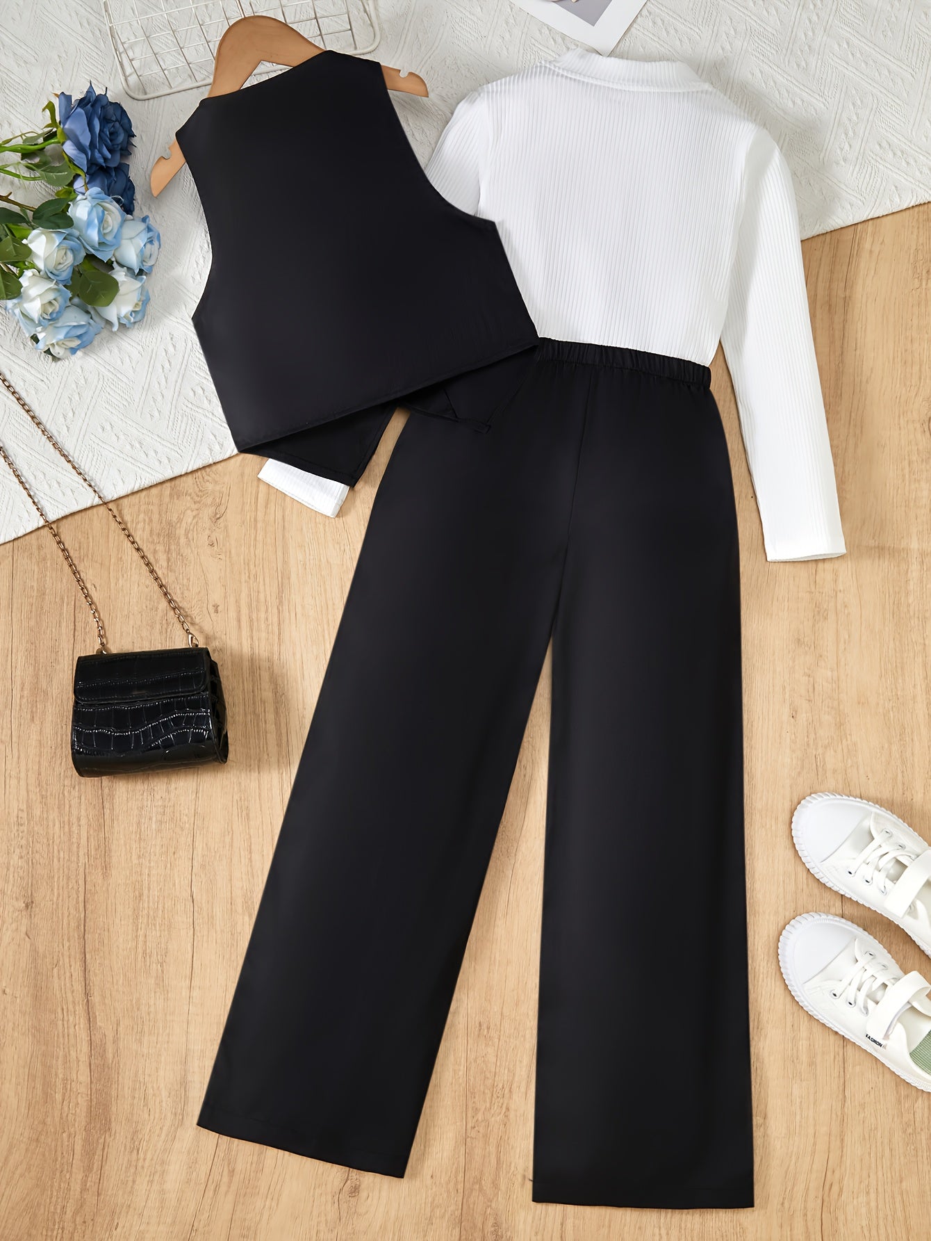 Girls' Formal 3-Piece Vest, Long Sleeve Shirt & Pants Set