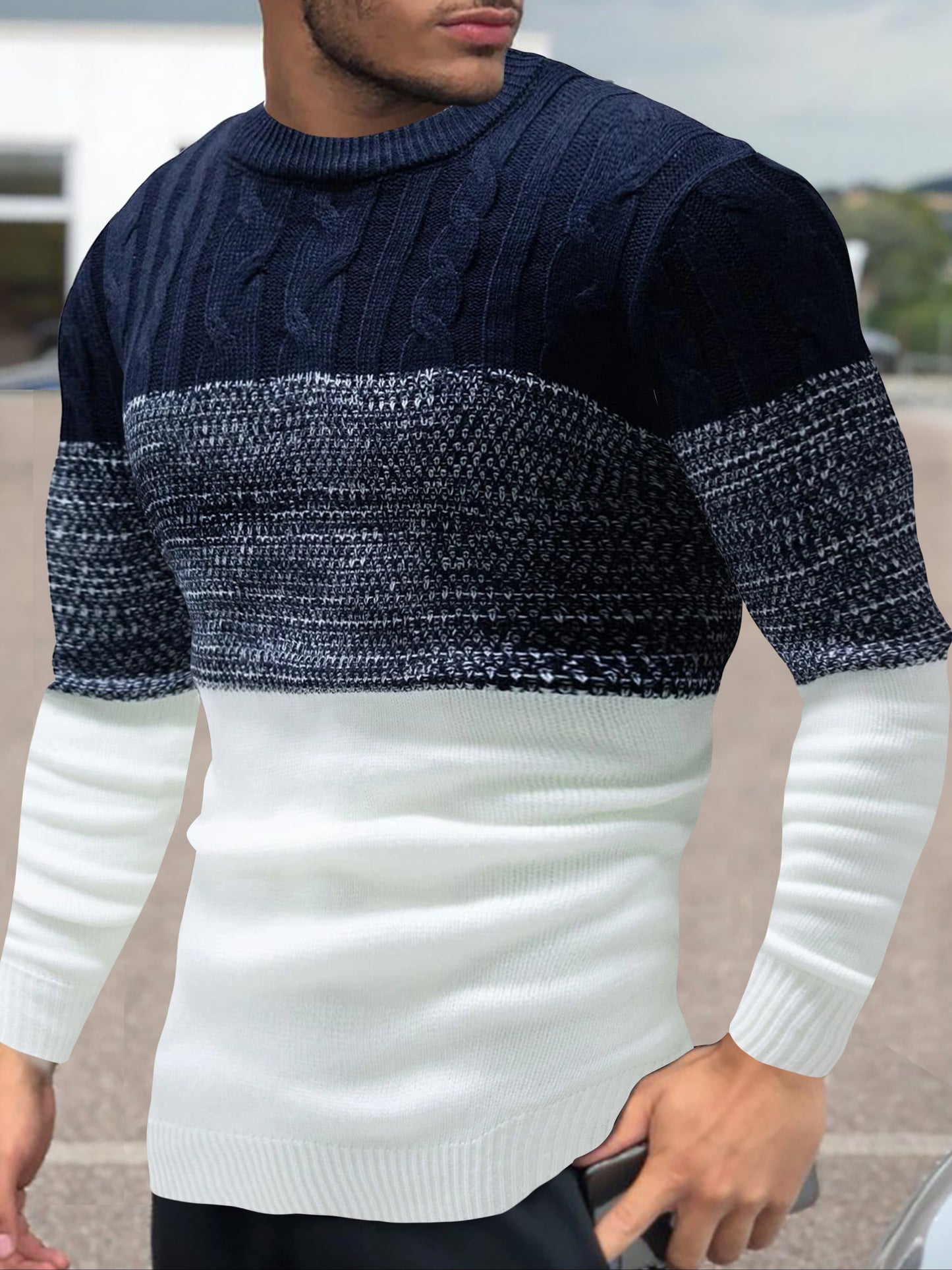 Men's Color Block Patchwork Round Neck Casual Fabric Pullover