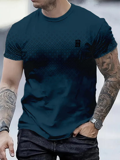 Men's Casual Crew Neck T-Shirt - 100% Polyester, All-Season Comfort