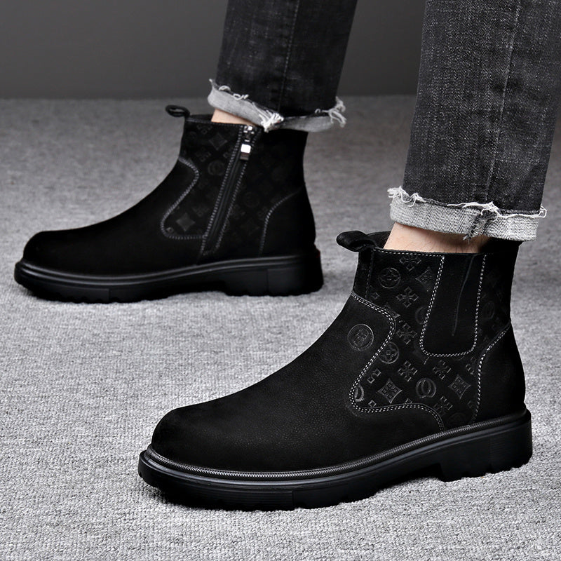 Men's Genuine PU Snow Boots with Plush Lining & Zipper