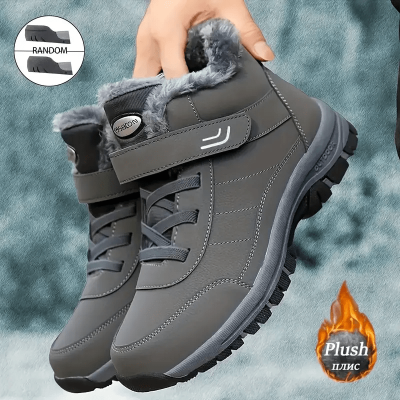 's & 's Winter Warm Ankle Boots with Lace-Up & Buckle Closure, Traction Tread Sole, Round Toe -like Upper - All-Terrain Ice/Snow Boots for, Outdoor, Daily Cold Weather (Unisex, Dark Grey/Brown)