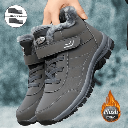 's & 's Winter Warm Ankle Boots with Lace-Up & Buckle Closure, Traction Tread Sole, Round Toe -like Upper - All-Terrain Ice/Snow Boots for, Outdoor, Daily Cold Weather (Unisex, Dark Grey/Brown)