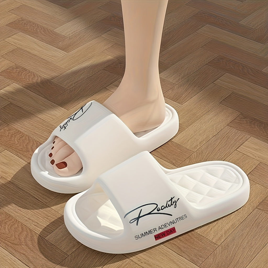 Four Seasons EVA Slip-On Slippers, Simple Positioning Print, Versatile Slip-On, Casual Soft Sole, Non-Slip Bathroom Slides, Unisex Household Slippers for All Seasons - ayq