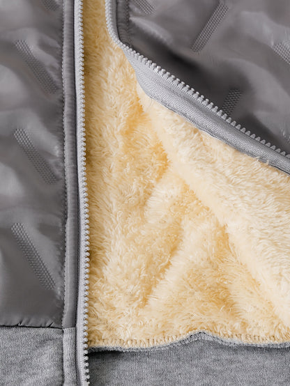 DONABEBE Boys' 2pcs Winter Jacket & Pants Set - Full-Zip Hooded Coat with Striped Sleeves & Matching Pants, Thick Outfit for &, Soft Warm Casual Playwear (Grey/Black) - Hand Washable 2pcs Clothing, Perfect for Outdoor