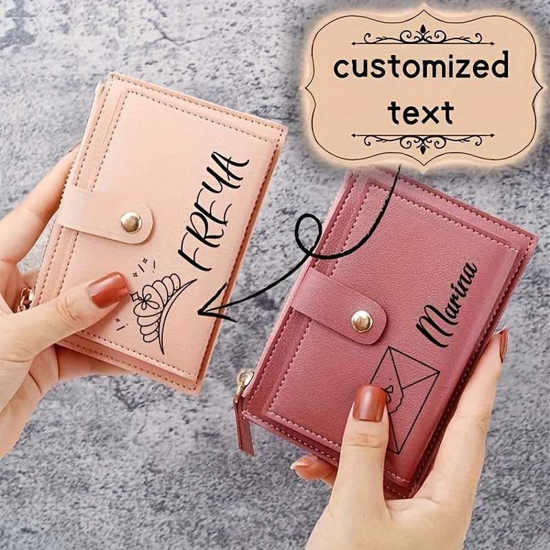 Women'S Personalized Custom Logo Name Wallet - Elegant Minimalist Zipper Closure, Multi-Card Holder & Coin Purse, Lightweight Compact Design with Golden-Tone Hardware, Perfect Gift For Birthdays, Valentine'S Day, Everyday Use