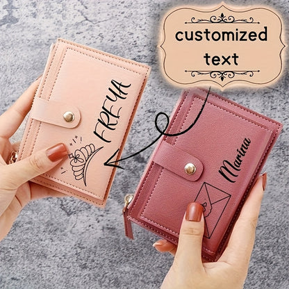Women'S Personalized Custom Logo Name Wallet - Elegant Minimalist Zipper Closure, Multi-Card Holder & Coin Purse, Lightweight Compact Design with Golden-Tone Hardware, Perfect Gift For Birthdays, Valentine'S Day, Everyday Use