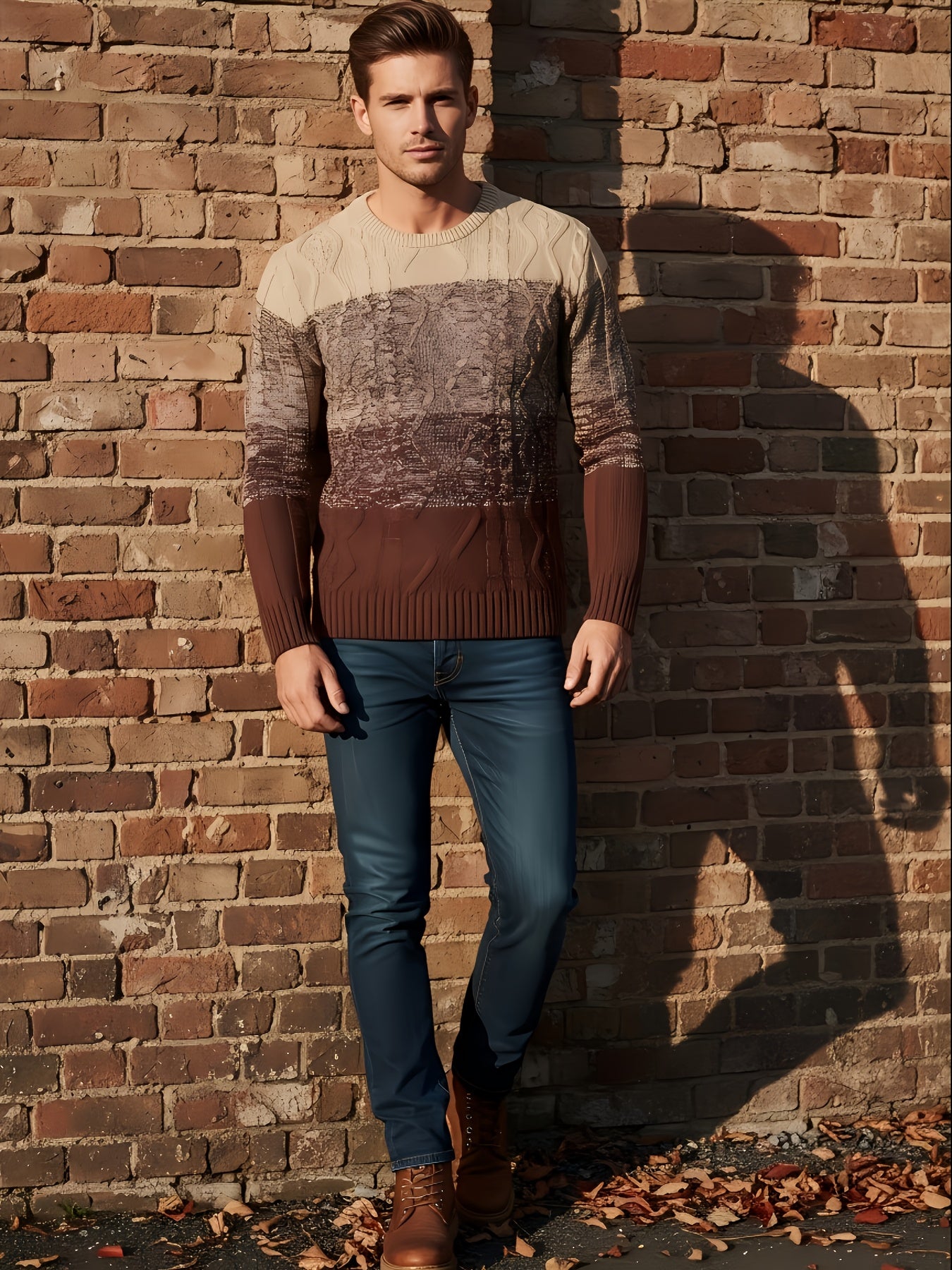 Men'S Casual Pullover Sweater for Spring And Autumn, Featuring a Color-Blocked Cable Knit Design, Made from 100% Acrylic Material.