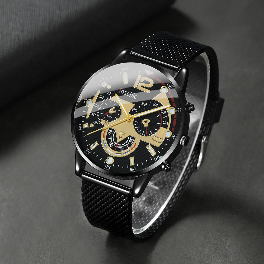 Business Casual Men's Quartz Watch and Bracelet Set - Minimalist Accessory, Perfect Gift for Him