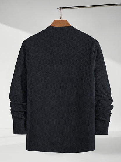 Men'S Long-Sleeve T-Shirt with a Half-High Collar, Casual Jacquard Base Layer for Outerwear, Stylish And High-Quality Top for Autumn And Winter