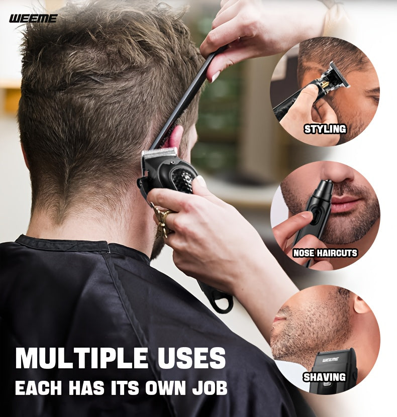 WEEEME 4pcs Men'S Electric Hair Clipper, Nose Hair Clipper, Shaver Set - Wireless USB Charging Professional Hair Clipper Set with Lithium Battery - His Ideal Gift, Hair Accessories | Modern Hair Clipper Tools