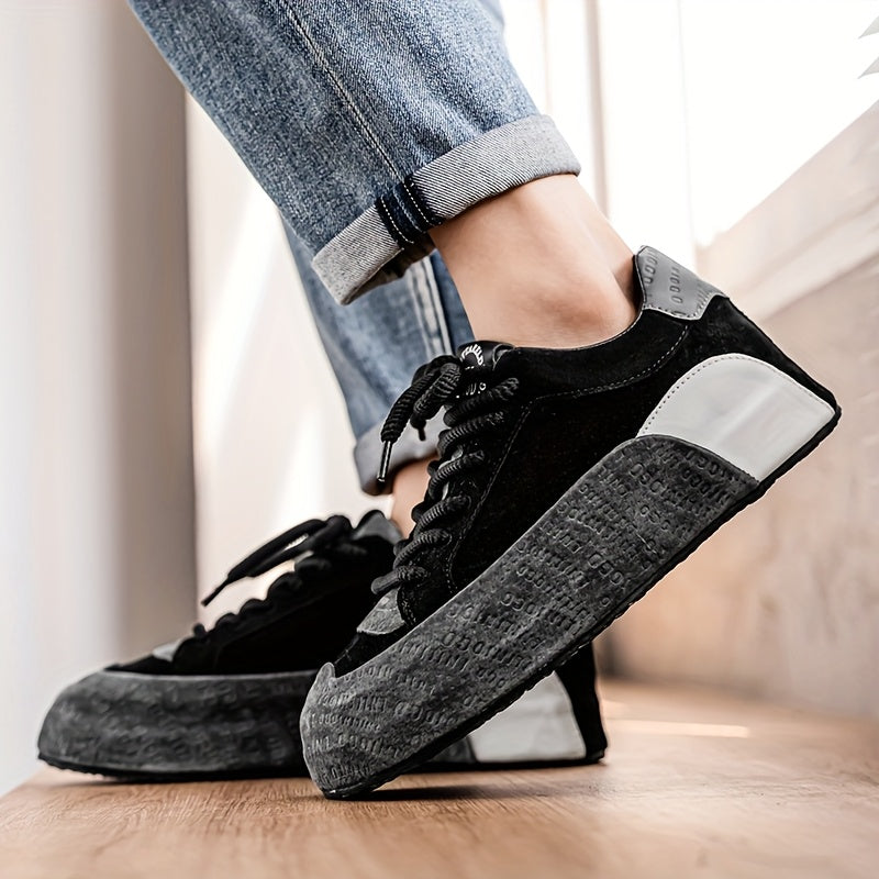 Men's Lightweight Breathable Casual Sneakers - Thick Cushioned Sole, Lace-Up Low-Top Design, Durable PU  PVC Construction for All-Season Outdoor, Gym, Running  Daily Wear - Black, Outdoor Walking Shoes, Chunky Sole, Comfort
