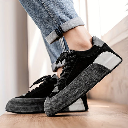 Men's Lightweight Breathable Casual Sneakers - Thick Cushioned Sole, Lace-Up Low-Top Design, Durable PU  PVC Construction for All-Season Outdoor, Gym, Running  Daily Wear - Black, Outdoor Walking Shoes, Chunky Sole, Comfort