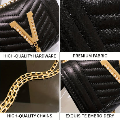 Women's Crossbody Bag, Quilted Purse with Sparkling Rhinestones in for Daily Casual Use