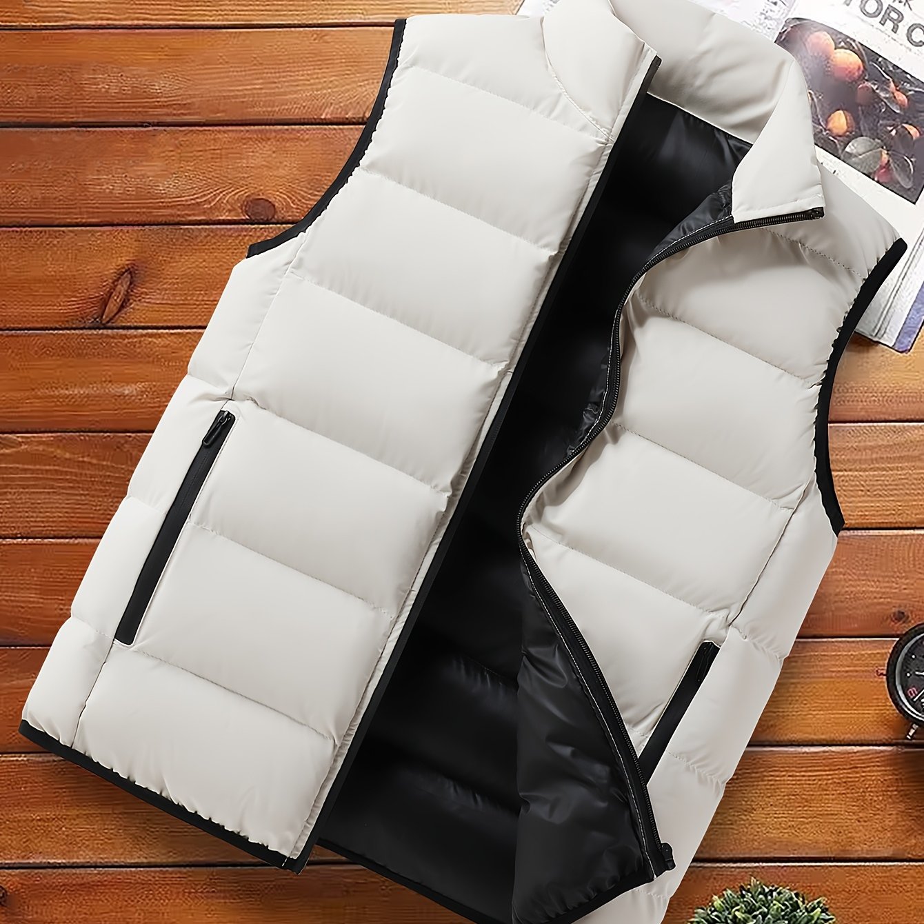 Men's Casual Sleeveless Stand Collar Vest, Thickened Warm Sweater, Autumn Winter Solid Color Zip-up Jacket, Coldproof Outdoor Top, Graphene Warmth, Fashion Webbing, Suitable for Daily Activities, Holiday Gift