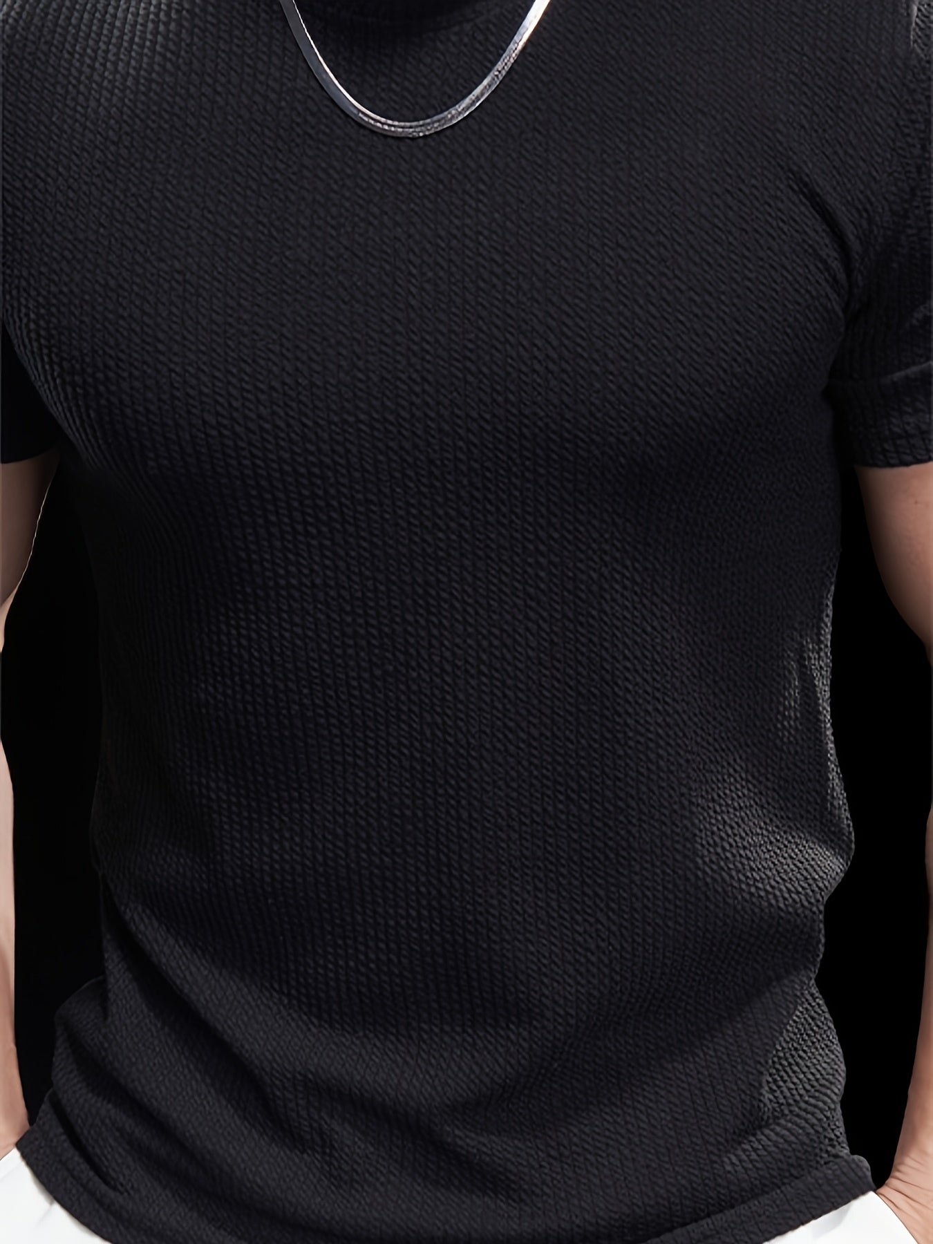 Men's Slim Fit Stretch Crew Neck Short Sleeve T-Shirt - Solid Color Black, Summer Casual  Sporty Tee for Casual Attire